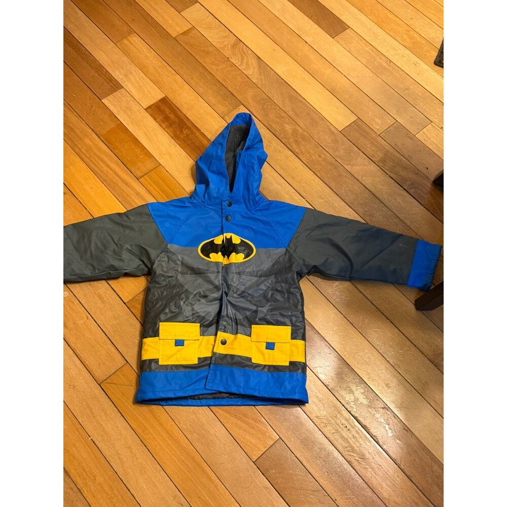 Western Chief Batman Rain Coat Jacket Kids Toddler Size 5 Blue Fleece Quilted